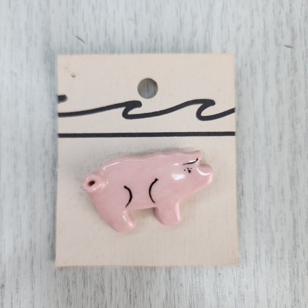Vtg Ceramic Pink Pig 1.5" Lapel Hat Pin Brooch Original Artisan Cute Farmhouse